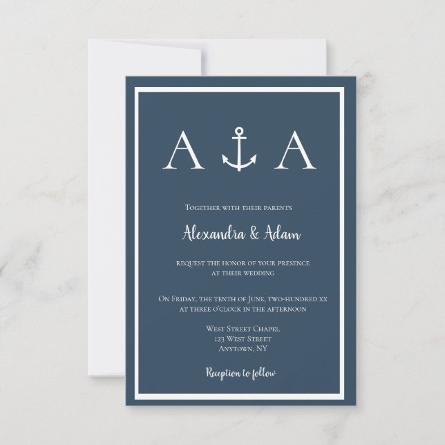 Invitaciones a bodas de ancla náutica de la Marina (Anverso)