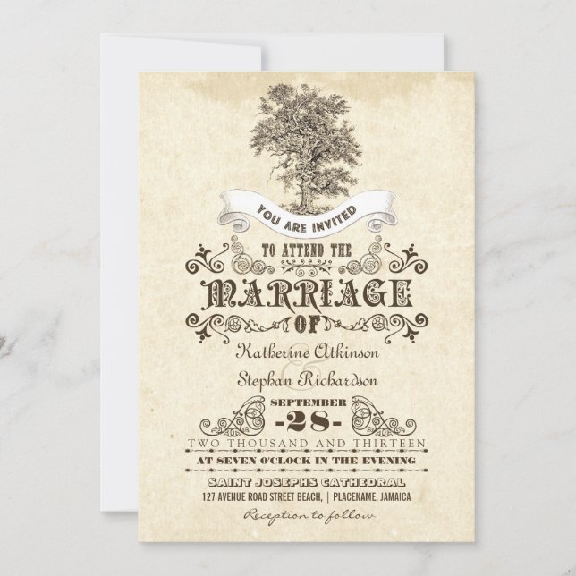 invitaciones a bodas de árboles antiguos y vintage (Anverso)