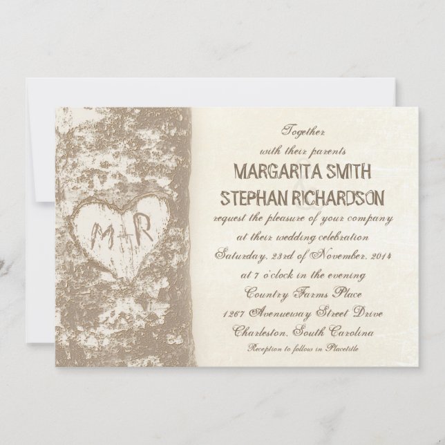 Invitaciones a bodas de árboles rústicos (Anverso)