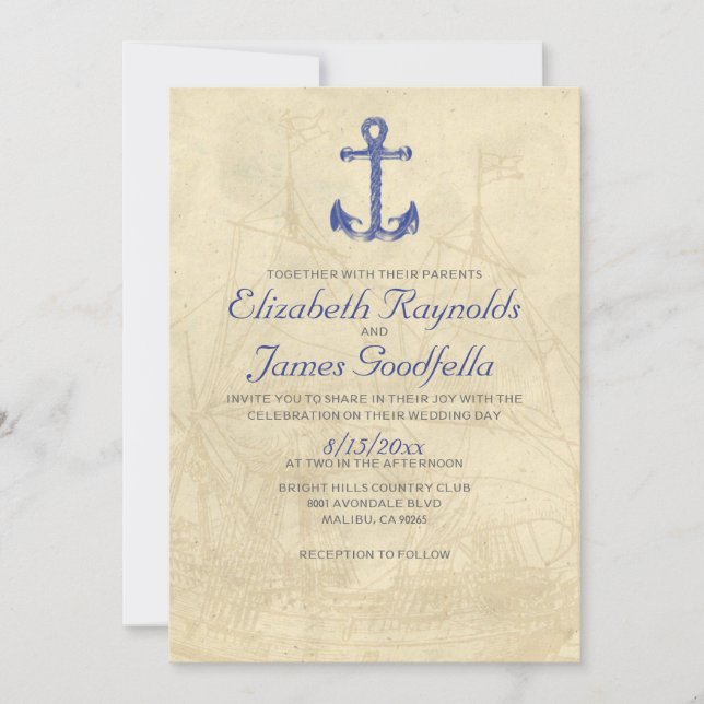 Invitaciones a bodas de barcas antiguas (Anverso)