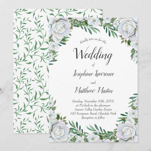 Invitaciones a bodas de bodas con flores de rosas  (Anverso / Reverso)