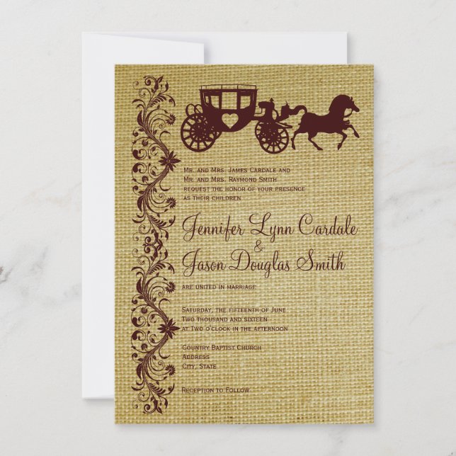 Invitaciones a bodas de bodas de caballos y de tra (Anverso)