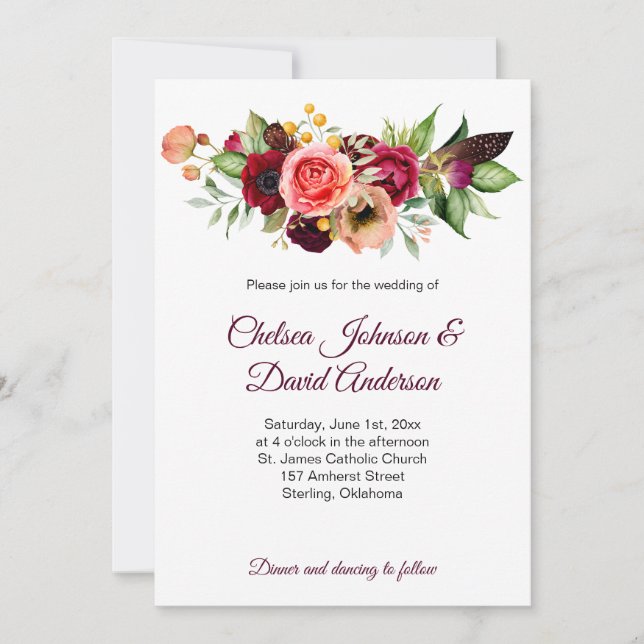 Invitaciones a bodas de bodas de romance floral bo (Anverso)