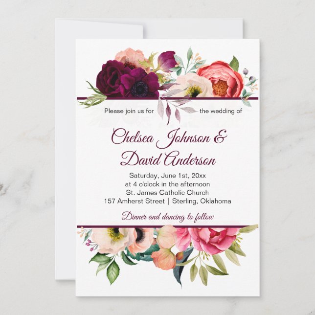 Invitaciones a bodas de bodas de romance floral bo (Anverso)
