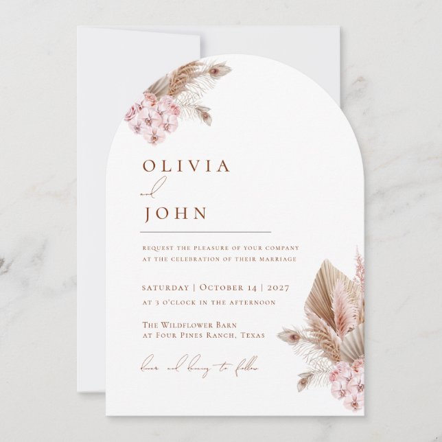 Invitaciones a bodas de Boho Floral Pampas Grass (Anverso)