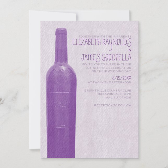 Invitaciones a bodas de botellas de vino rusticas (Anverso)