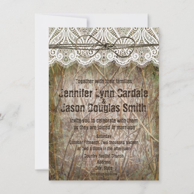 Invitaciones a bodas de casamiento rústico de camo (Anverso)