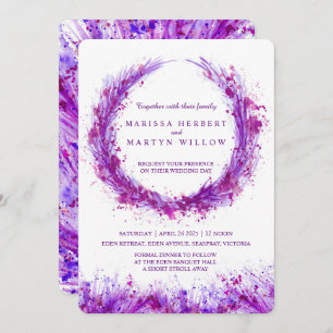 Invitaciones a bodas de color morado artístico pla