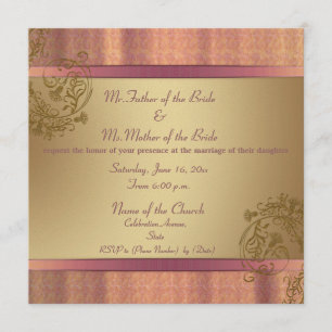 Invitaciones a bodas de damasco dorado y rosa eleg