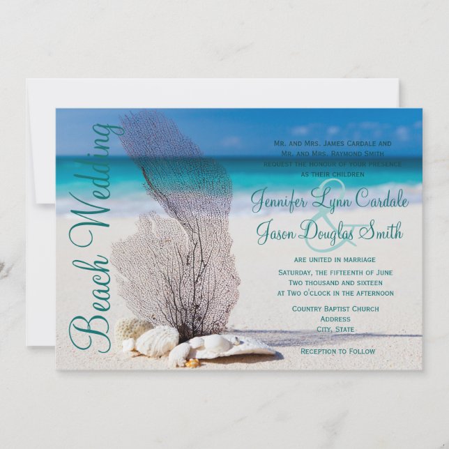 Invitaciones a bodas de destino de cascos de playa (Anverso)