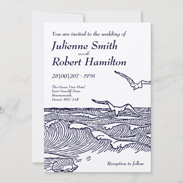 Invitaciones a bodas de destino de playa de Moda r (Anverso)