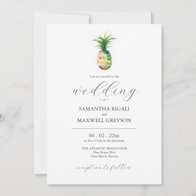 Invitaciones a bodas de destino tropical Pineapple (Anverso)