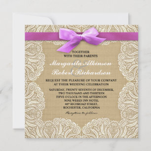 Invitaciones a bodas de encaje blanco y burlap