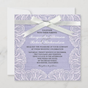 Invitaciones a bodas de encaje blanco y burlap azu