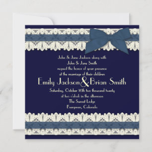 Invitaciones a bodas de encaje con cinta azul del 