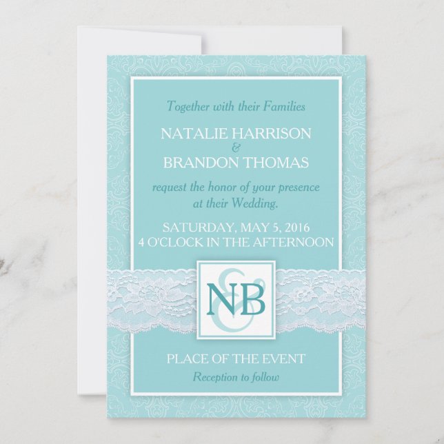 Invitaciones a bodas de encaje con RSVP (Anverso)