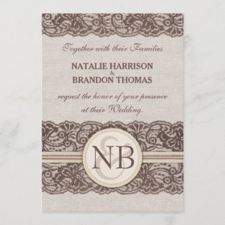 Invitaciones a bodas de encaje rústico con RSVP