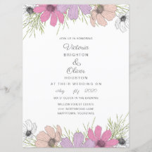 Invitaciones a bodas de flores de Lilac Cosmos