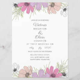 Invitaciones a bodas de flores de Lilac Cosmos