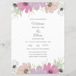 Invitaciones a bodas de flores de Lilac Cosmos