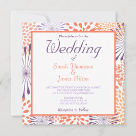 Invitaciones a bodas de flores moradas y corales