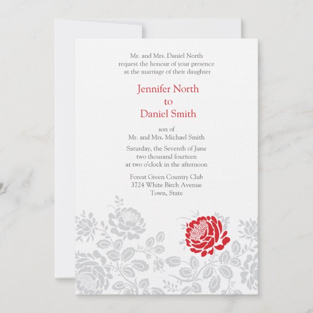 Invitaciones a Bodas de flores rojas (Anverso)