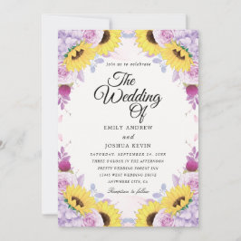 Invitaciones a bodas de girasol y morado