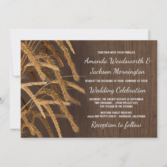 Invitaciones a bodas de heno rústico en el campo (Anverso)