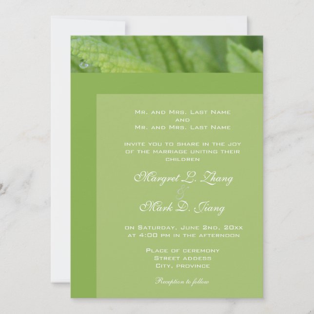 Invitaciones a bodas de hojas verdes de primavera  (Anverso)