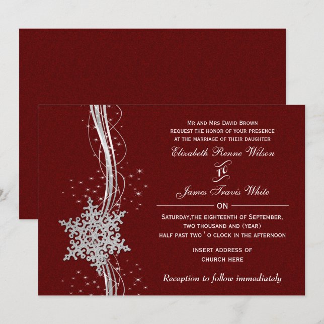 invitaciones a bodas de invierno con copos de niev (Anverso / Reverso)