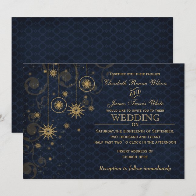 invitaciones a bodas de invierno con copos de niev (Anverso / Reverso)