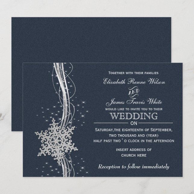 Invitaciones a bodas de invierno de Blue Silver Sn (Anverso / Reverso)