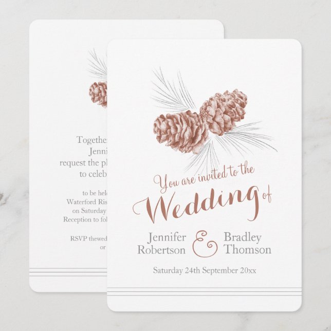 Invitaciones a bodas de invierno marrón de pino co (Anverso / Reverso)