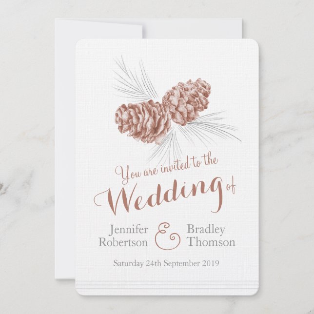Invitaciones a bodas de invierno marrón de pino co (Anverso)
