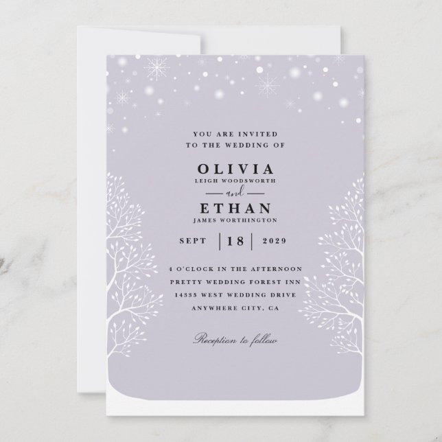 invitaciones a bodas de invierno púrpura (Anverso)
