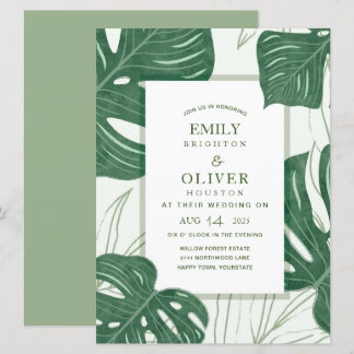 Invitaciones a bodas de la hoja tropical de Monste