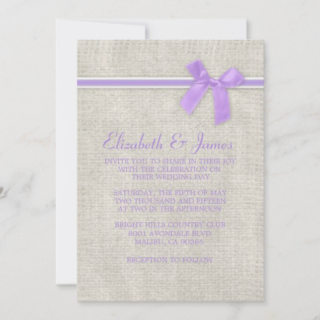 Invitaciones a bodas de lavanda rustica (Anverso)