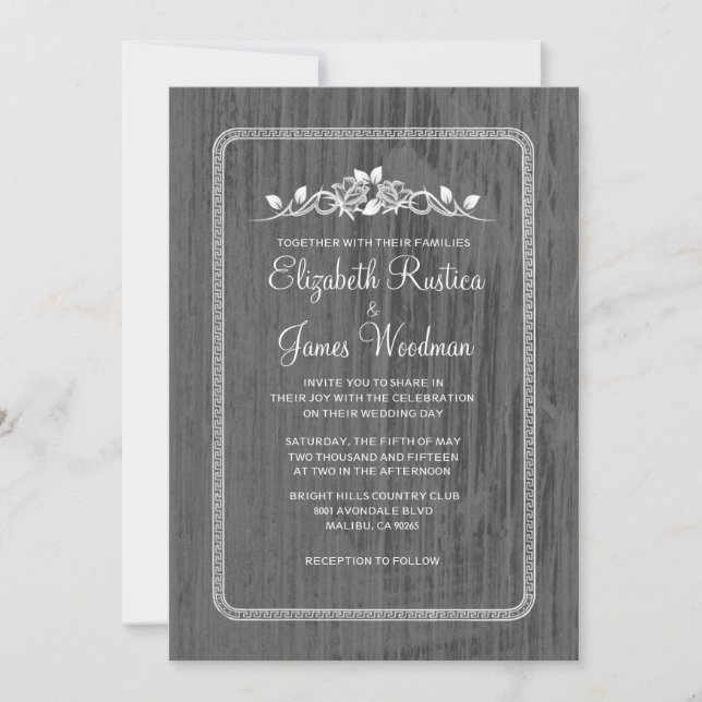 Invitaciones a bodas de madera de paja plateada (Anverso)