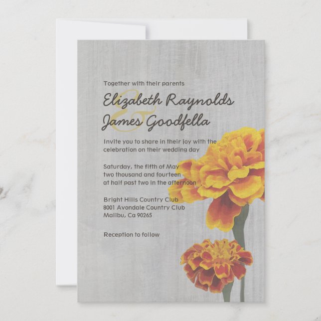 Invitaciones a bodas de marigoles de época (Anverso)