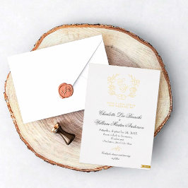 Invitaciones a bodas de monograma floral dorado
