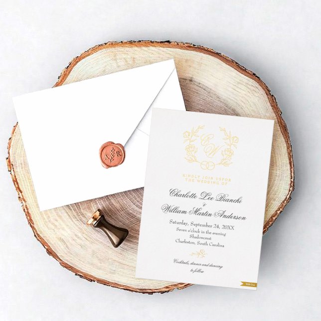 Invitaciones a bodas de monograma floral dorado (Subido por el creador)