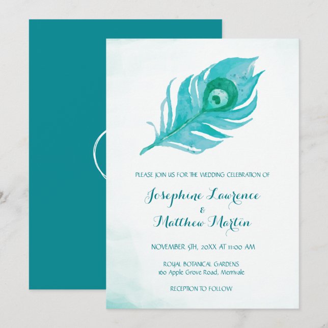 Invitaciones a bodas de monograma Peacock Plume (Anverso / Reverso)