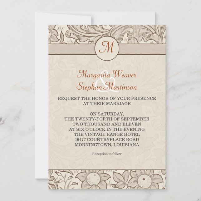 invitaciones a bodas de monograma vintage (Anverso)