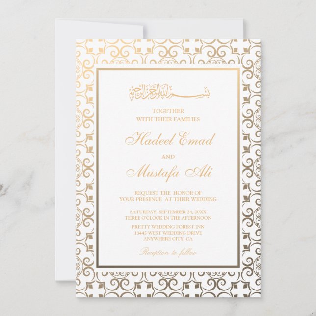 invitaciones a bodas de musulmanes de oro (Anverso)