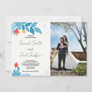 Invitaciones a bodas de nieve con flores naranja c