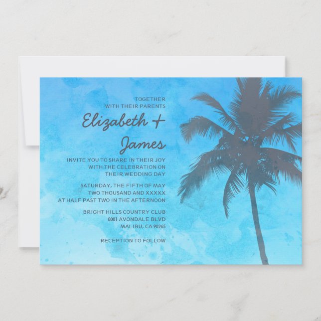 Invitaciones a bodas de palmeras rusticas (Anverso)