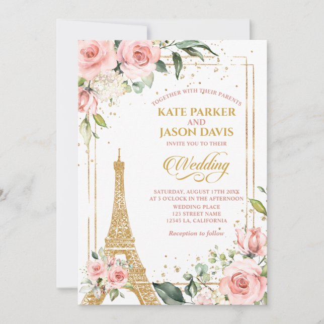 Invitaciones a bodas de París Torre Eiffel de dest (Anverso)