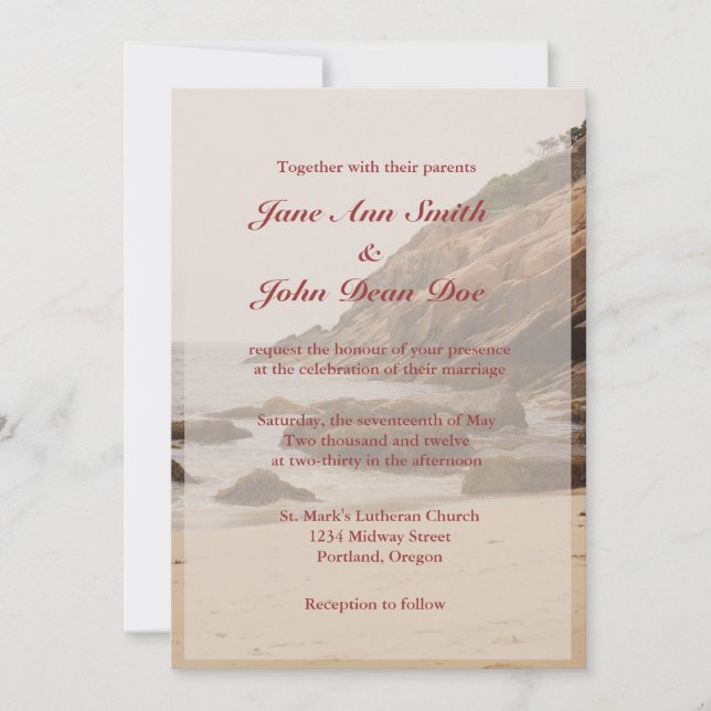 Invitaciones a bodas de playa - Playa Rocky (Anverso)