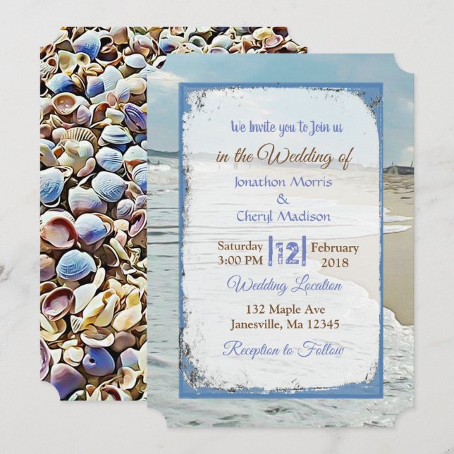 Invitaciones a bodas de playas y castillos (Anverso / Reverso)