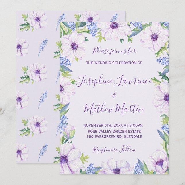Invitaciones a bodas de primavera de morado de la  (Anverso / Reverso)